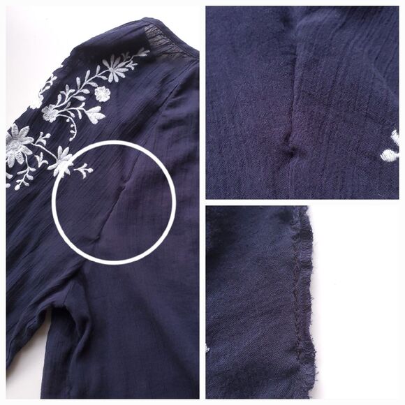 Talbots Embroidered Peasant Blouse XL Blue White Boho Cottagecore 3/4 Sleeve - Picture 10 of 10